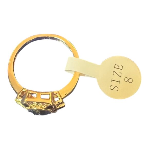 Fragrant Jewels Gold Tone Ring W/ Black Stone & Diamond Accents Size 8 Elegant J - Picture 3 of 4